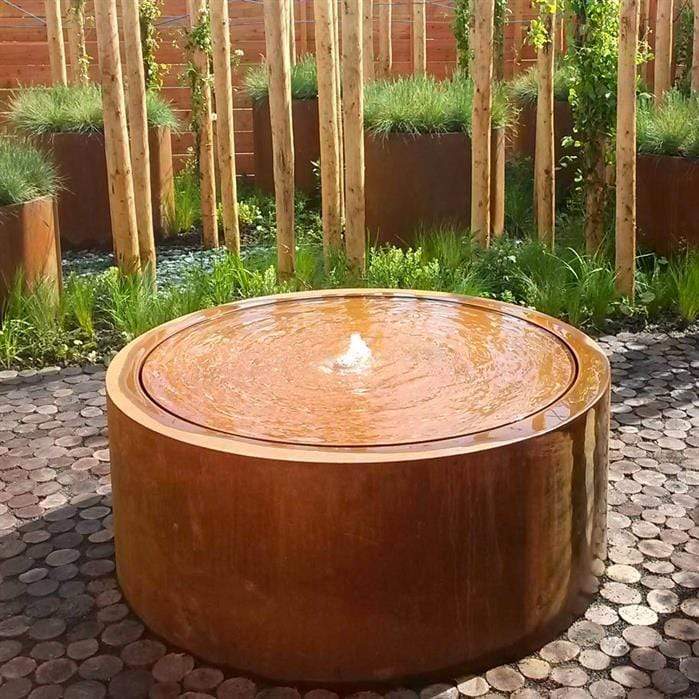 Table d'eau rond en acier corten 120 x 75CM - Avec 1 fontaine + LED —  FOUDEBASSIN.COM