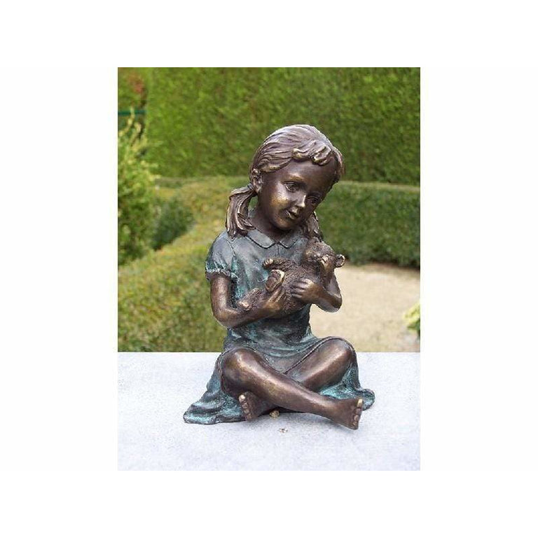 Petite fille jouant avec chat - 14 x 9 x 10CM - Statue en bronze —  FOUDEBASSIN.COM